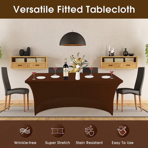 SweetEasy 6FT Pack of 2 Spandex Table Cover with Stretch Tablecloth Easy to Put Stretchable Fitted Table Toppers for Wedding Party Event Dinner Banquet Decoration 72" L x 30" W x 30" H(Coffee)