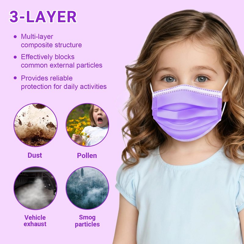 Rasav Kids Disposable Face Masks 100Pcs, 3 Ply Kids Masks Disposable Breathable Colorful Cute Face Masks for Children, Girls & Boys