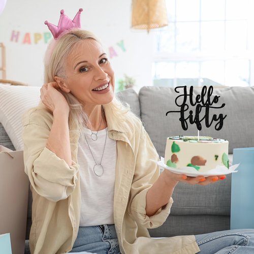 Hello Fifty | 50 & Fabulous Cake Topper - Celebrate 50 Years with Stylish Birthday Decorations