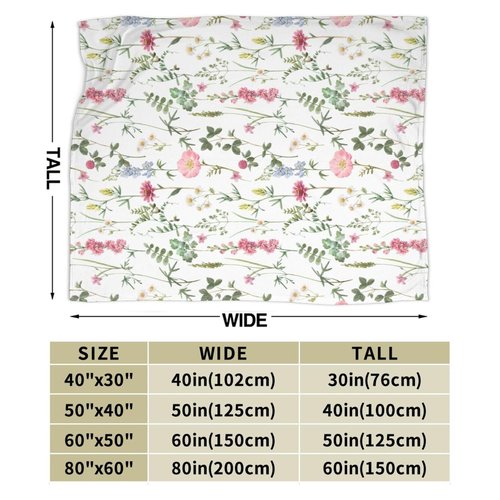 Watercolor Floral Throw Blanket Colorful Wildflower Blanket Botanical Plant Leaf Flower Bed Blankets Soft Warm Cozy Flannel Fleece Throw Blanket for Couch Sofa 40 X 50 Inch