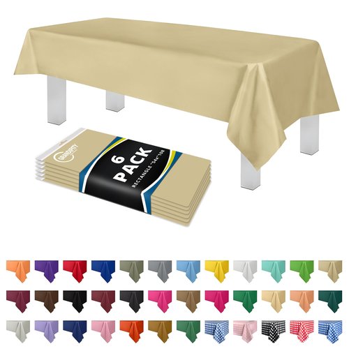 Grandipity Beige Plastic Table Cloth Disposable (6 Pk) 54in x 108in Plastic Tablecloths for Rectangle Tables - Premium Party Table Cloths Disposable for 6ft to 8ft Rectangle Tables