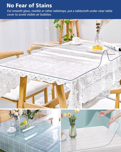 20X60 Inch Clear Dining Room Table Cover Plastic Tablecloths Waterproof Office Desk Blotter Mat 1.5mm Thick Wood Furniture Topper Protector Pad for Night Stand End Side Table Kitchen Countertop
