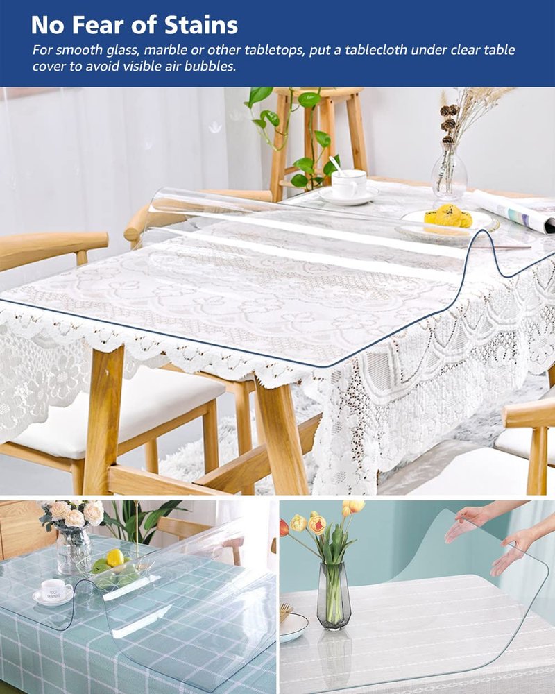 Soroel 48X84 Inch Crystal Clear Dining Table Cover 1.5mm Thick Vinyl Plastic Tablecloths Protector Office Desk Pad Mat Waterproof Transparent Wooden Furniture Topper Protective Cover Chair Floor Mats