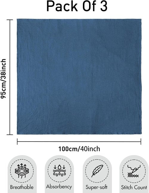 Graceful Muslin Swaddle Blankets - 3 Pack Breathable Soft Receiving Blankets, Large 38 x 40 Inches