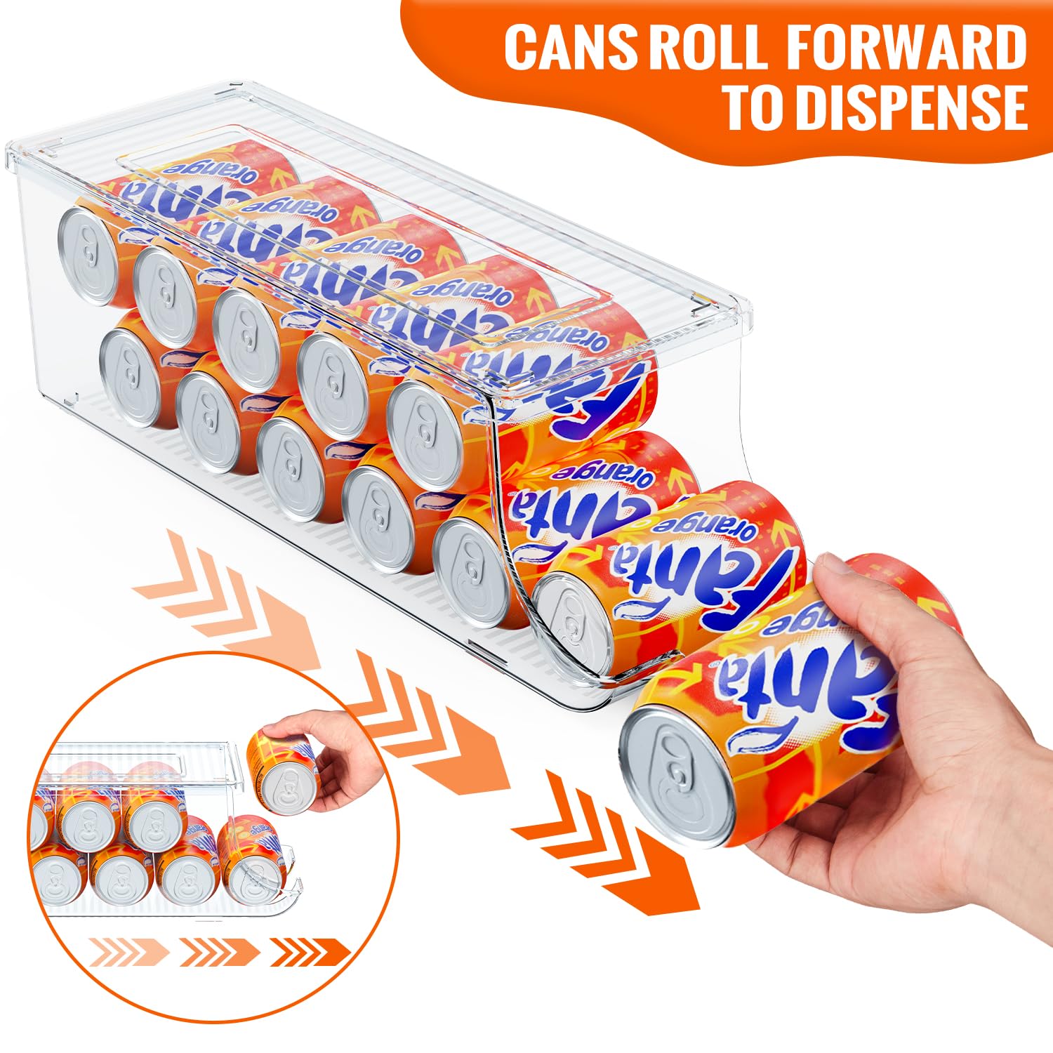SCAVATA 2 Pack Soda Can Organizer for Refrigerator, Stackable Canned Food Pop Cans Container Can Holder Dispenser with Lid for Fridge Rack Freezer, Clear Storage Bins-Holds 12 Cans Each (Clear)