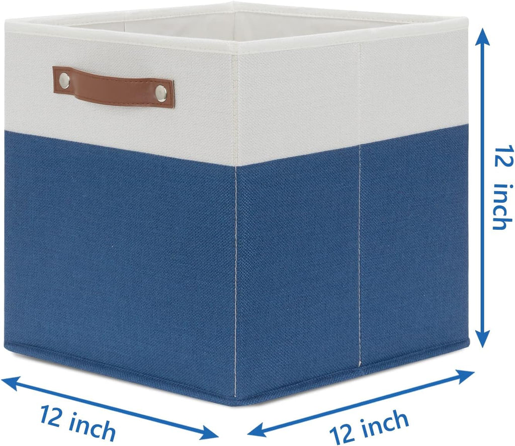 Temary Collapsible Storage Boxes - 12x12 Blue Cube Bins with Handles for Home Organization