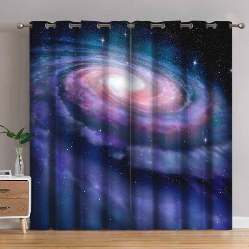 Jekeno Galaxy Blackout Curtains Outer Space Starry Sky Universe Print Grommet Window Drapes Galaxy Decor for Kids Boys Girls Bedroom Living Room 2 Panel Set, 42"x84"