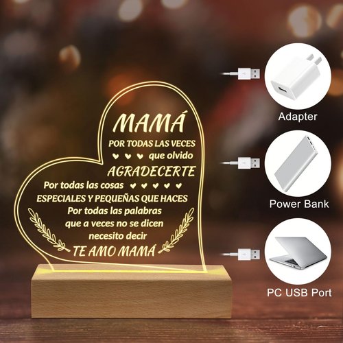 Petalsun Regalos para Mama, Engraved Wooden Base Lamp, Regalo de Cumpleaños para Mamá Mujeres, Birthday Gifts for Mom from Daughter Son