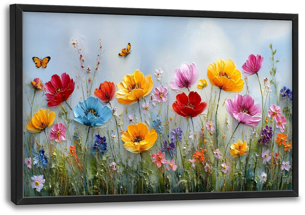 Large Wall Art For Living Room Wildflower Canvas Wall Decor Flower Pictures Floral Paintings Prints Big Textured Artwork Framed Modern Decorations For Living Room Office Bedroom Bathroom Gifts 36" x 24"