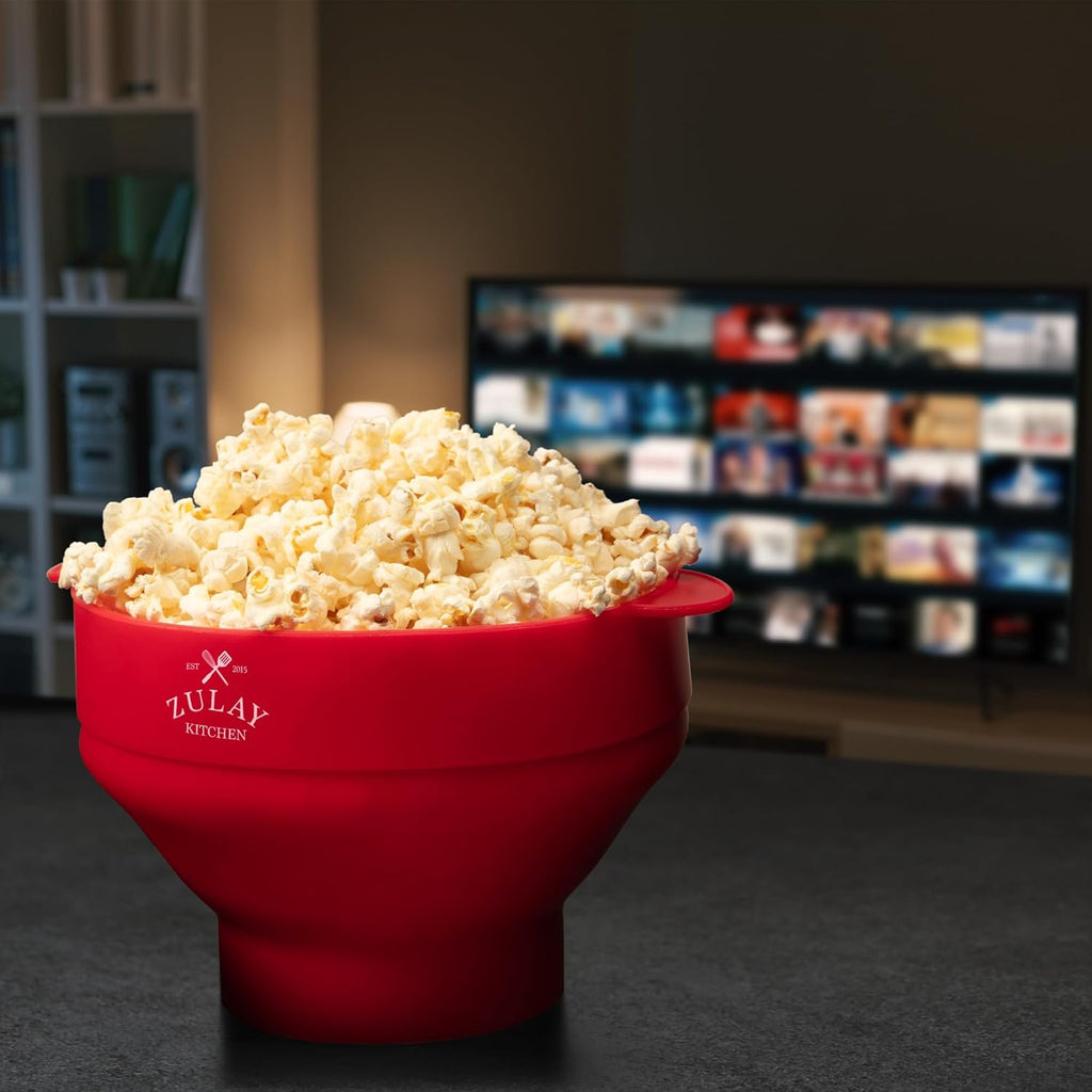 Zulay Microwave Popcorn Popper - Collapsible BPA-Free Silicone, Dishwasher Safe, Red - Perfect for Family Movie Nights