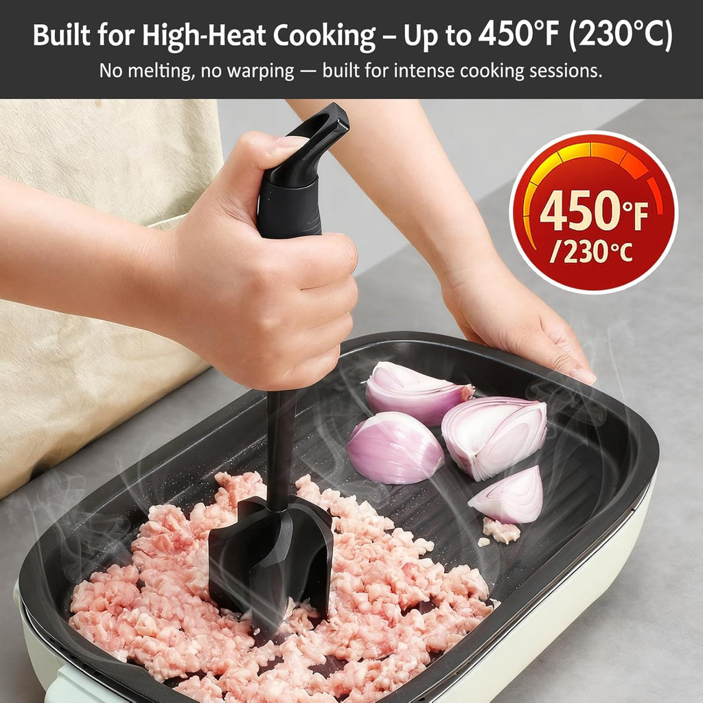 Ourokhome Meat Chopper - Heat Resistant Nylon Potato Masher with 5 Curved Blades | Nonstick Kitchen Tool, Black