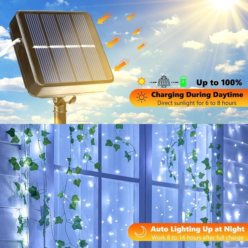 Lomotech Solar String Lights - 66ft 200LED Waterproof Fairy Lights with 8 Modes for Outdoor Decor | White
