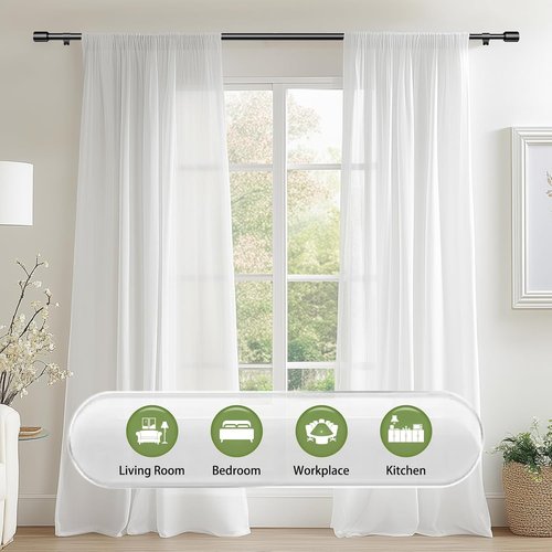 Adjustable Black Curtain Rods by [Brand Name] - 5/8” Diameter, 30-60 Inch for Windows | 2 Pack