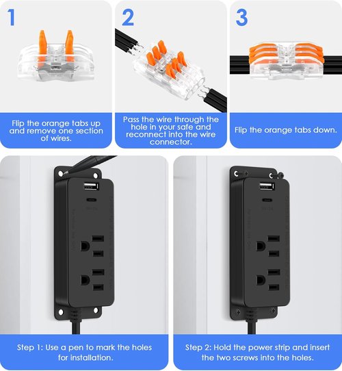 Gun Safe Power Outlet Kit - Electrical Outlet with USB-C Port for Dehumidifiers & Lights | 6FT
