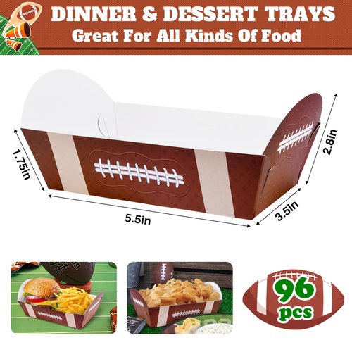 EPHYO 96Pcs Football Trays Superbowl Disposable Serving Trays Football Paper Bowls for Snack Corn Chips Football Themed Tailgate Party Supplies Tableware for BBQ Picnic Sports Gameday Decorations