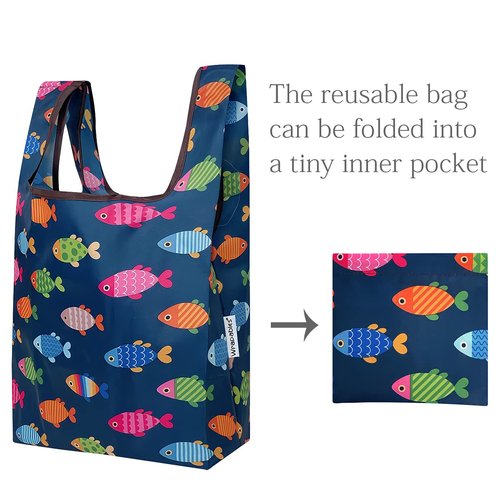 Wrapables JoliBag Collection Reusable Shopping Bag (Set of 2), Rainbow Fishies