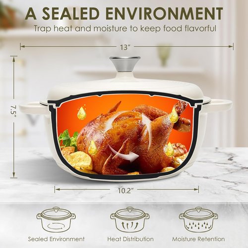 AIVIKI Enameled Cast Iron Dutch Oven - 5QT Heavy-Duty Pot for Bread Baking & Cooking | Oven Safe to 500°F, Cream White