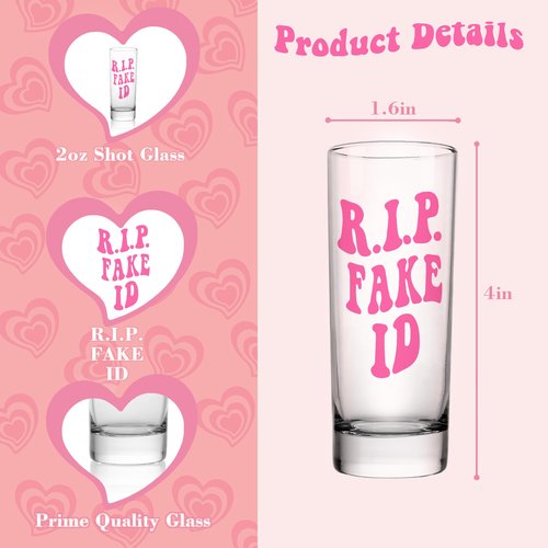 JUSTOTRY 21st Birthday Pink Shot Glass - RIP FAKE ID - 2oz Shot Glass - Best 21st Birthday Decorations - Ideal for Women