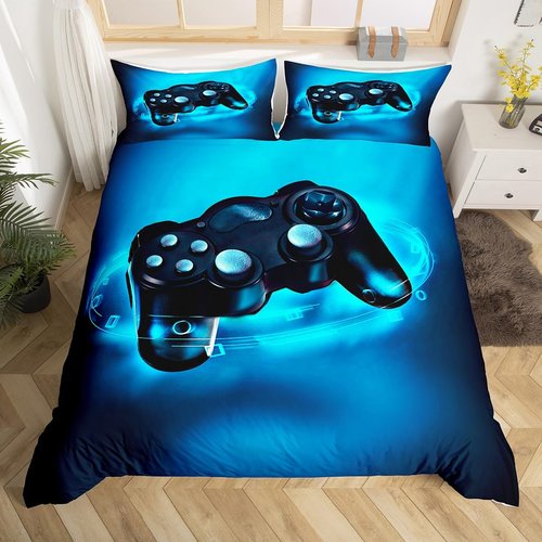 Feelyou Games Comforter Cover King,Gamepad Bedding Set for Boys,Kids Video Games Bedding Set Modern Gamer Console Action Buttons Fashion Teens Bedroom Decor 3 Pcs Ultra Soft Microfiber Zipper Ties