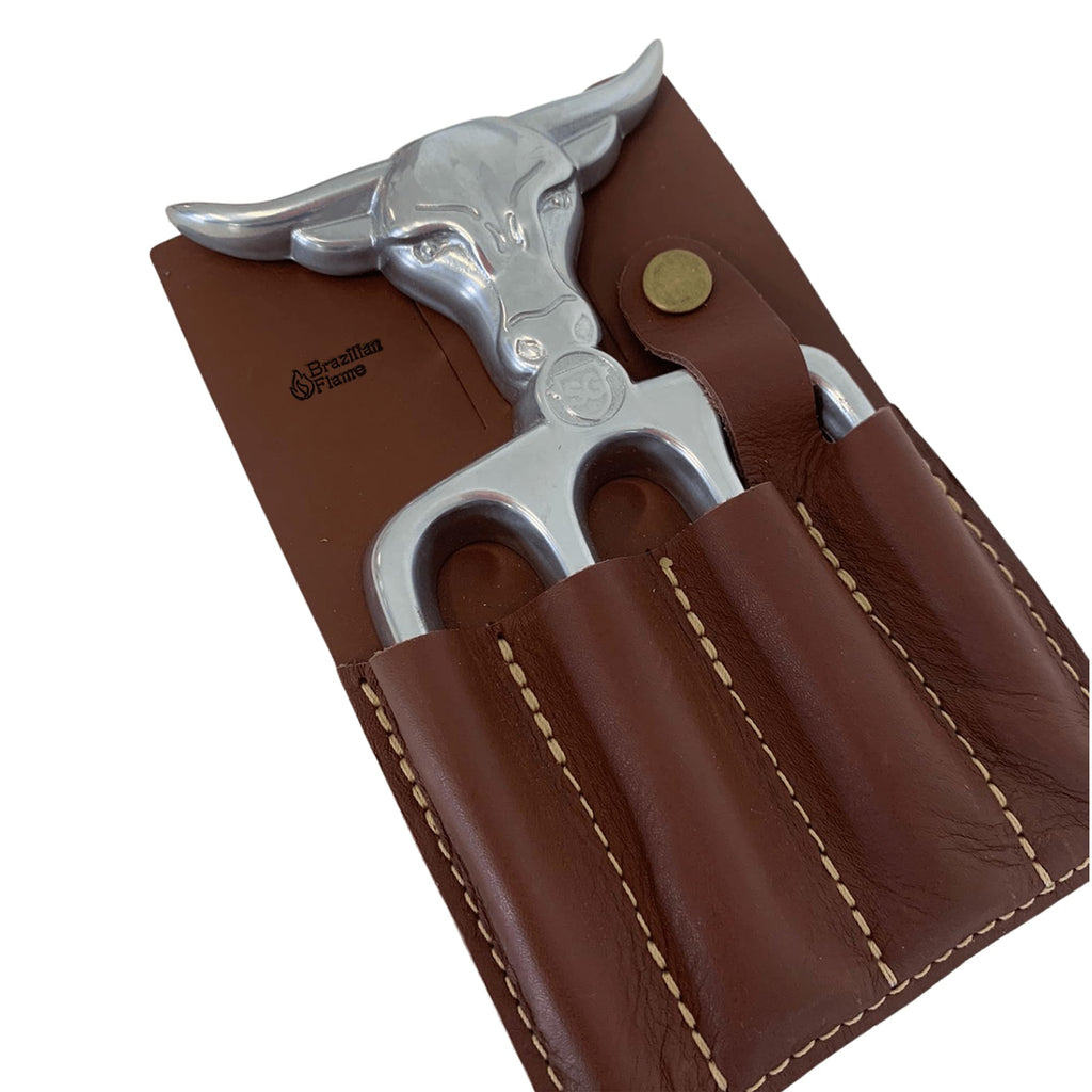 Brazilian Flame Aluminum Bad Bull Fork 4 Teeth with Leather Sheath