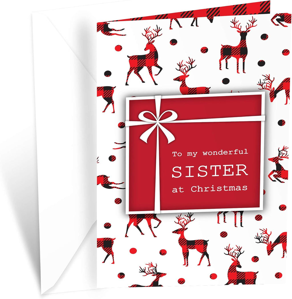 Prime Greetings Christmas Card for Sister - Eco-Friendly Thick Card Stock, 5in x 7.75in