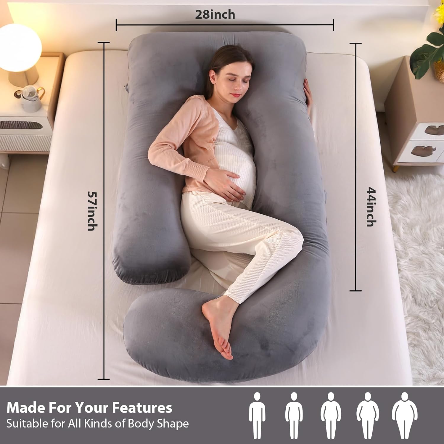 Victostar Pregnancy Pillow - 57-Inch U-Shaped Maternity Pillow with Removable Cover for Full Body Support