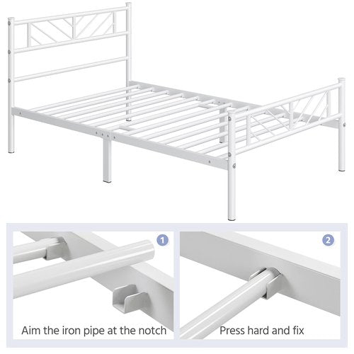 Yaheetech Twin Size Platform Bed Frame with Arrow Design Headboard, 13 Inches Metal Mattress Foundation for Storage, No Box Spring Needed, Easy Assembly, Modern, White