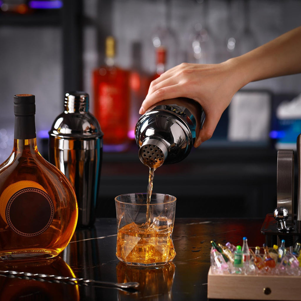 Nitial 6 Pcs Bar Cocktail Shaker Professional Stainless Steel Martini Drink Mixer with Built-in Strainer for Bartending No Leaks Boston Shaker for Bar Party Drink Mixing Tool(18.6 oz,Black)