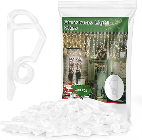 MEILIDY Christmas Light Clips - Weatherproof Plastic Gutter Clips for Outdoor Holiday Lights | 100 Pcs Clear