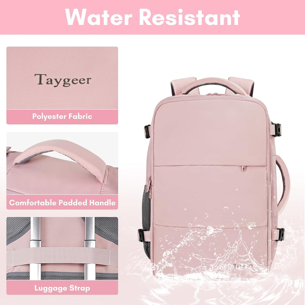 Taygeer Travel Backpack for Women - TSA-Approved 15.6" Laptop Bag with Water Bottle Pocket & Shoe Pouch | Pink