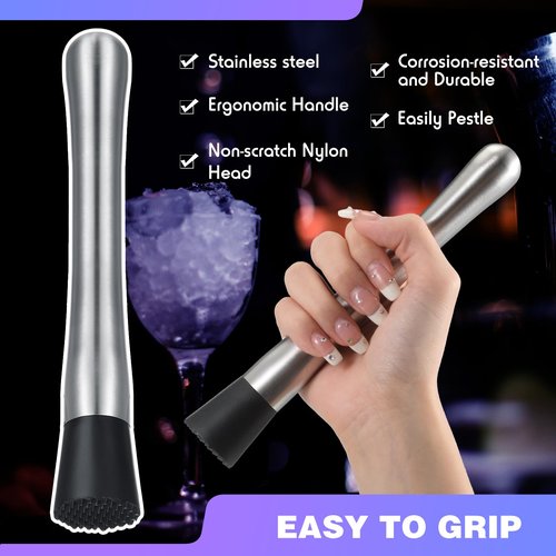 Zonon 32 Pieces Muddler for Cocktails Stainless Steel Drink Muddler 8 Inch Long Mojito Tool Muller for Drinks Ice Crusher Bartender Tools Set Home Bartender Bars Accessories