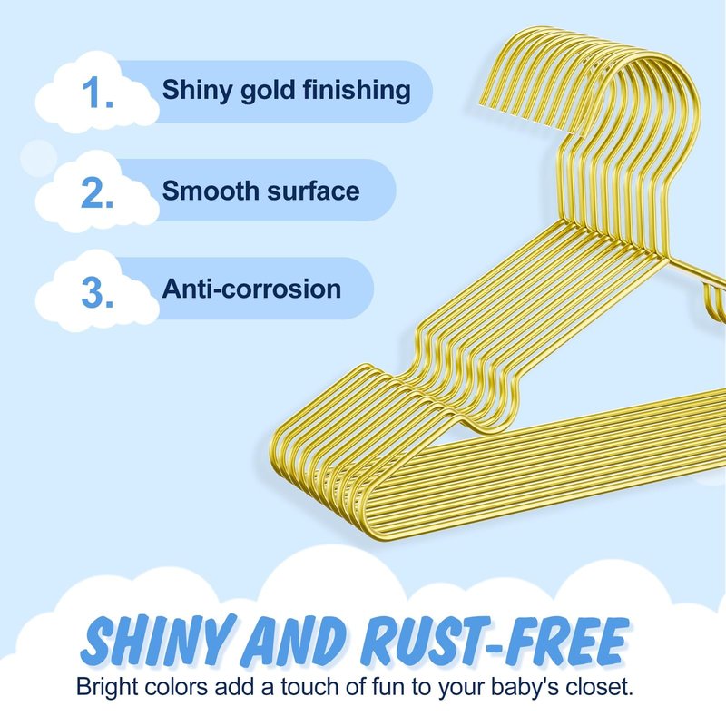 Gold Kids Hangers 12 Inch 60 Pack Strong Metal Wire Baby Clothes Hangers, Heavy Duty and Space Saving Infant Hangers for Toddler Chirldren Coats, Pants