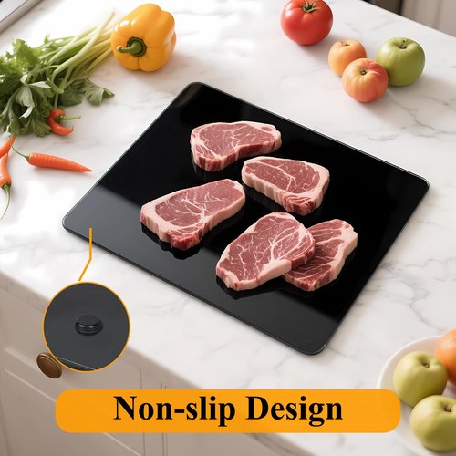 Tempered Glass Cutting Board for Kitchen, 16 x 20 Inch Cutting Board with Non-Slip Feet for Countertop, Dishwasher Safe, Rounded Corner Board, Shatter, Heat & Scratch Resistant-Black