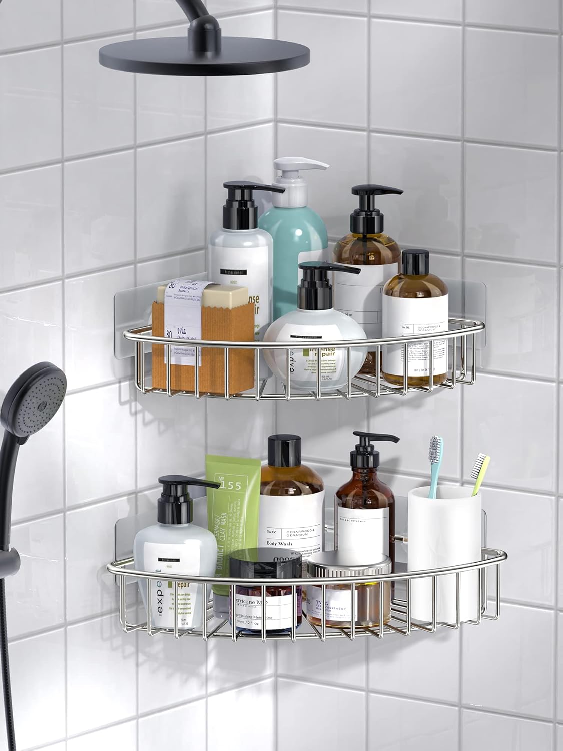 SMARTAKE Corner Shower Caddy - Wall Mounted SUS304 Stainless Steel Shelf | 2-Pack Storage Organizer (Silver)