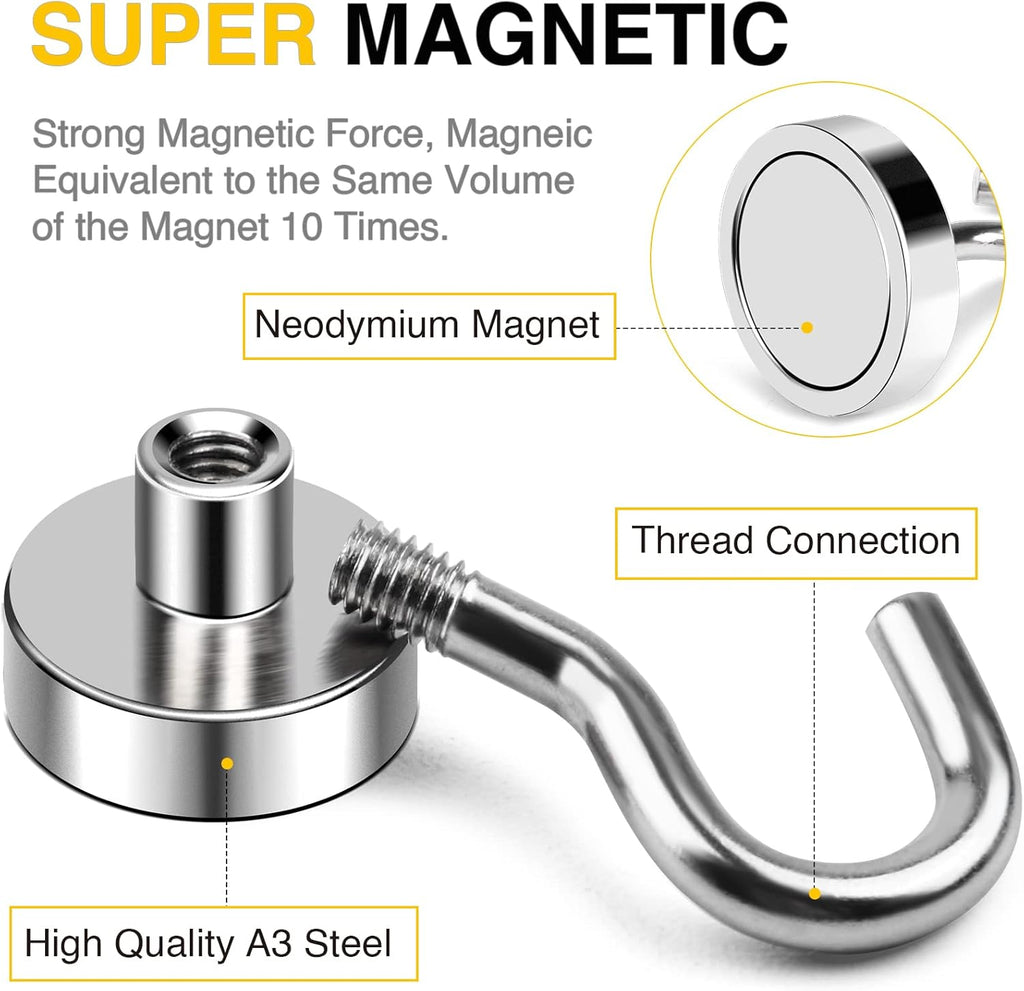N52 Magnetic Hooks by Skiennix - 30lbs Heavy-Duty Strength with 4 Rubber Coated Anti-Scratch Mounting Magnets