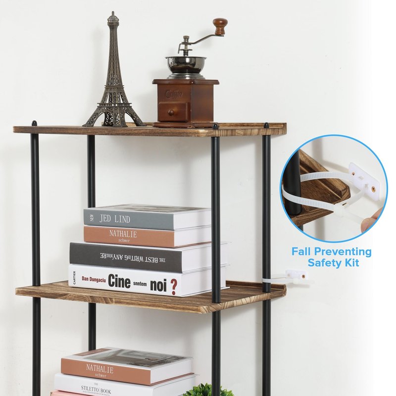 GETALL 5 Tier Bookshelf with Wheels, Tall Bookcase for Small Spaces, Solid Wood Narrow Shelf, Corner Book Shelf Storage Organizer for CDs, Movies, Movable Shelfing Unit for Bedroom, Living Room