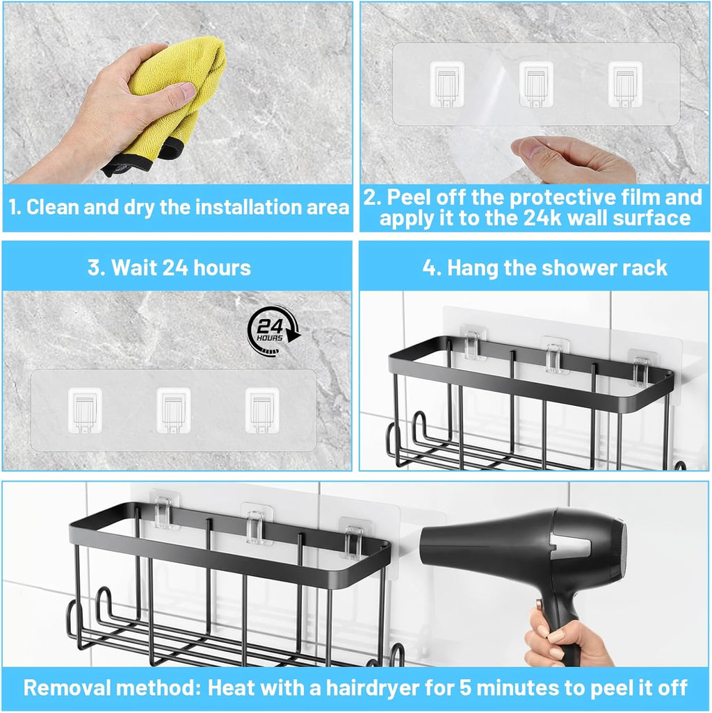 Skiennix Shower Caddy Adhesive Hooks - Waterproof, Strong Adhesive, No Drilling | 14 Packs for Bathroom & Kitchen Storage