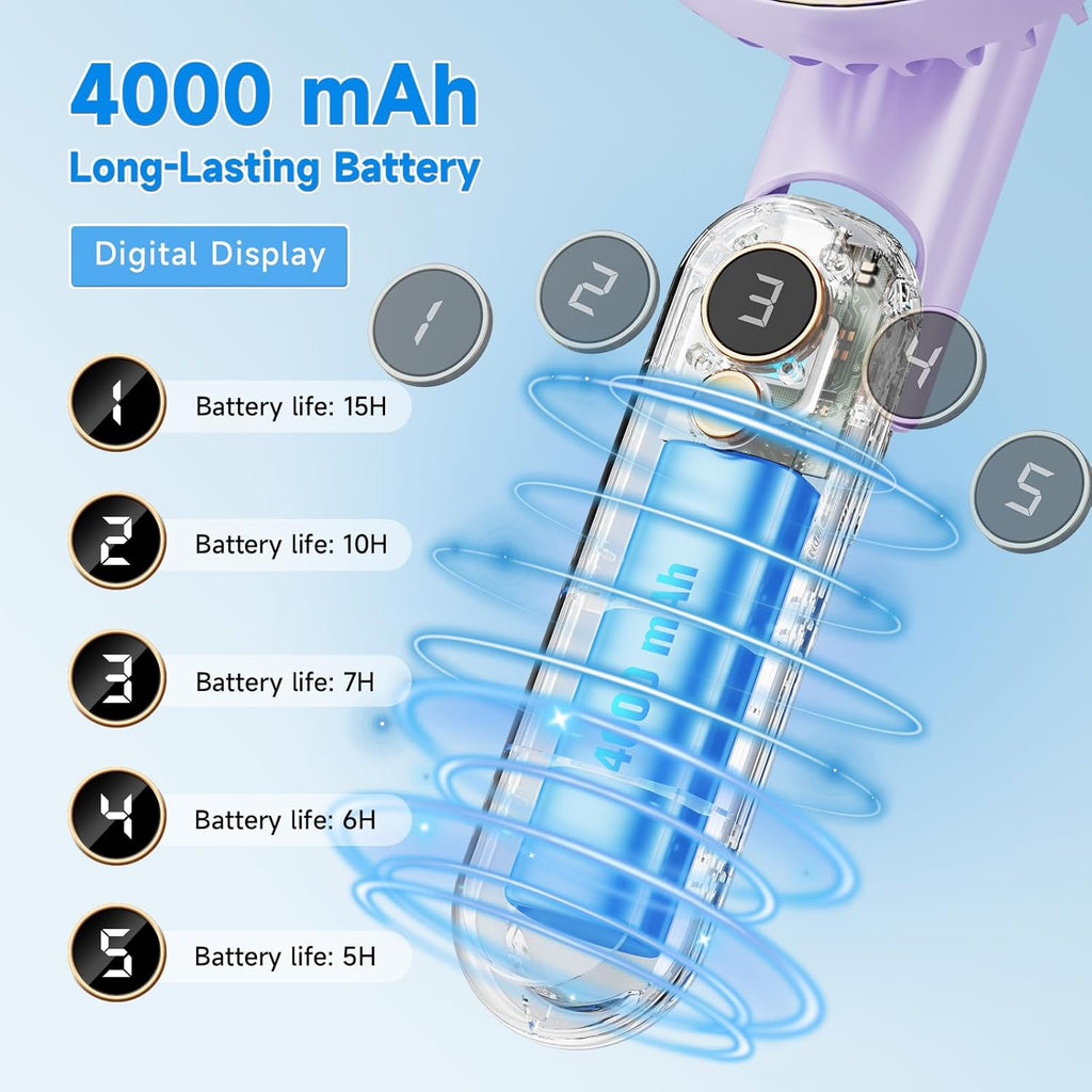 Skiennix Portable Handheld Fan - 180° Foldable USB Rechargeable Mini Fan with 5 Speed Settings | Purple