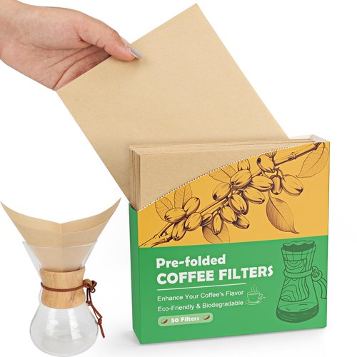 YQL Pre-folded Pour Over Coffee Filter, Unbleached Disposable Natural Paper Filters for Pour Over & Drip Coffee Makers and More (50 Count)