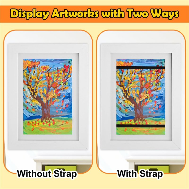 2 Pack Kids Art Frame Set A4 8.5x11 Letter Size Front Opening Photo Frames Wooden Kids Artwork Display Frame for 100 Pictures Horizontal and Vertical Picture Display for Crafts Drawing 3D Artwork