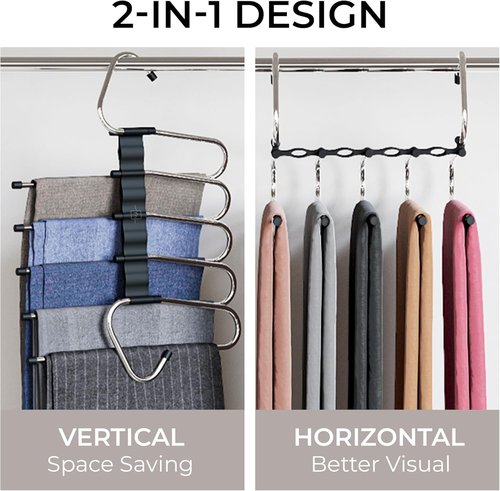 MORALVE Space-Saving Pants Hangers - Non-Slip Multi-Layer Design - 4 Pack for Closet Storage (Black)