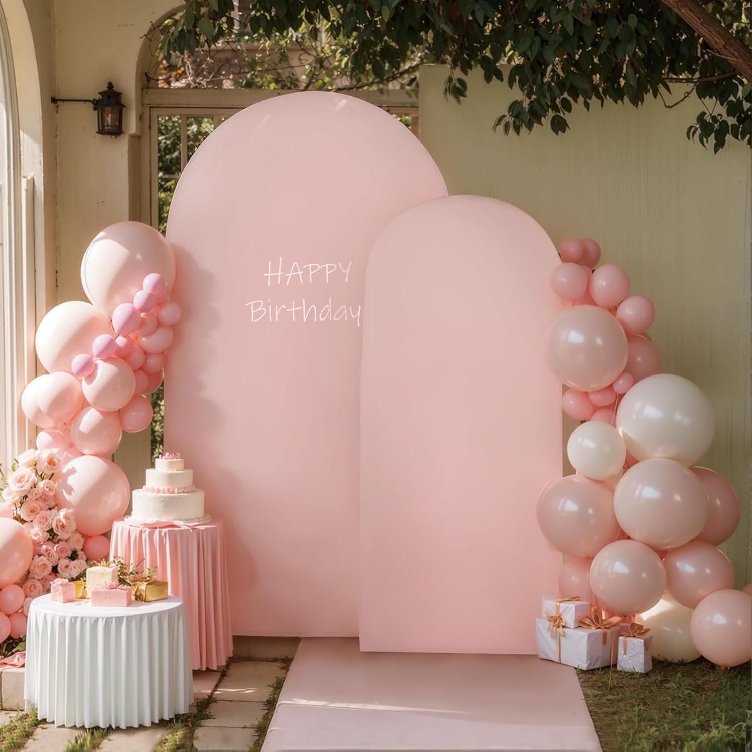 Skiennix Pink Arch Cover Set - 7.2ft & 6ft Stretchy Spandex Backdrop for Weddings & Parties