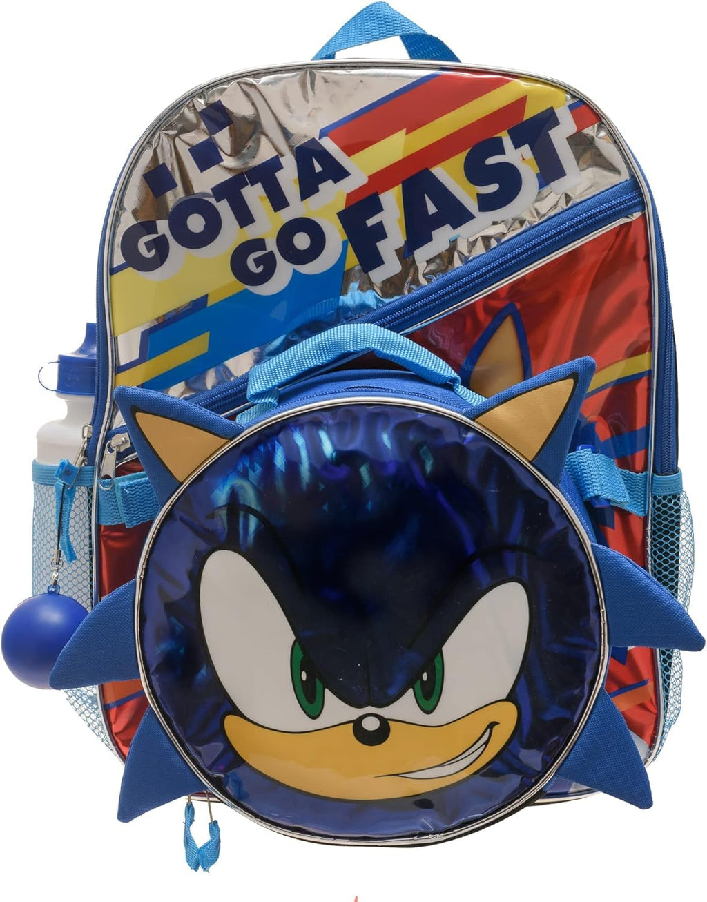 AI ACCESSORY INNOVATIONS Sonic the Hedgehog 4PC Backpack Set for Boys, 16" Sonic Backpack, Lunchbox, Water Bottle & Fidget Ball Kids School Set