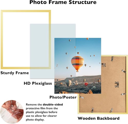 JCJMY 16x18 Gold Picture Frame - Versatile Wall Hanging for Horizontal & Vertical Photos