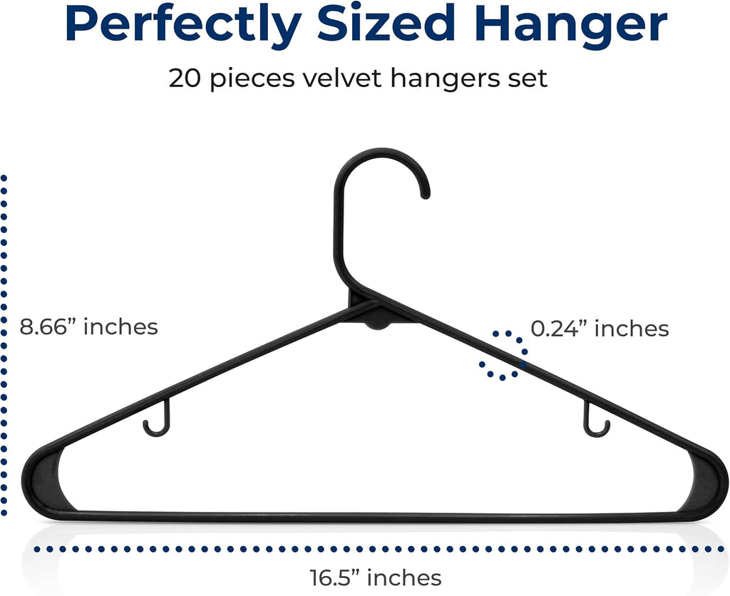 SereneLife Premium Plastic Hangers - Durable, Lightweight Clothes Organizers | 20 Pack in Black