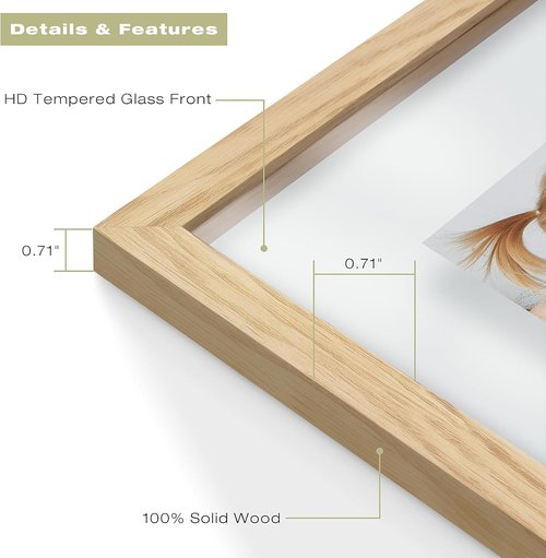 Floating Picture Frame by [Brand Name] - Solid Wood Design for Pressed Flowers | Real Glass Front - Versatile 8.5x11 or 11x14 Size (Natural Wood, 1 Pack)