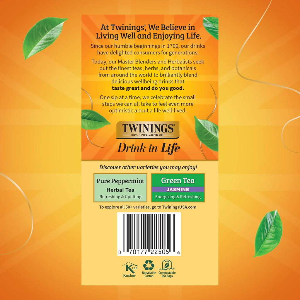 Twinings Lemon & Ginger Herbal Tea - Individually Wrapped Bags, 50 Count (Pack of 6) | Caffeine-Free, Enjoy Hot or Iced