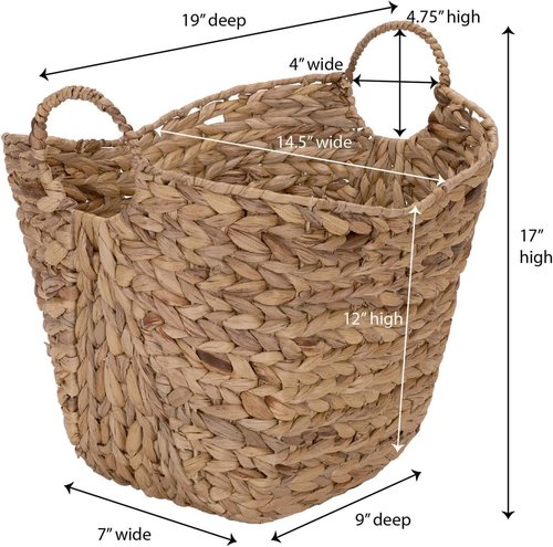 ML-4002 Tall Water Hyacinth Wicker Basket by Household Essentials - Natural Brown with Handles