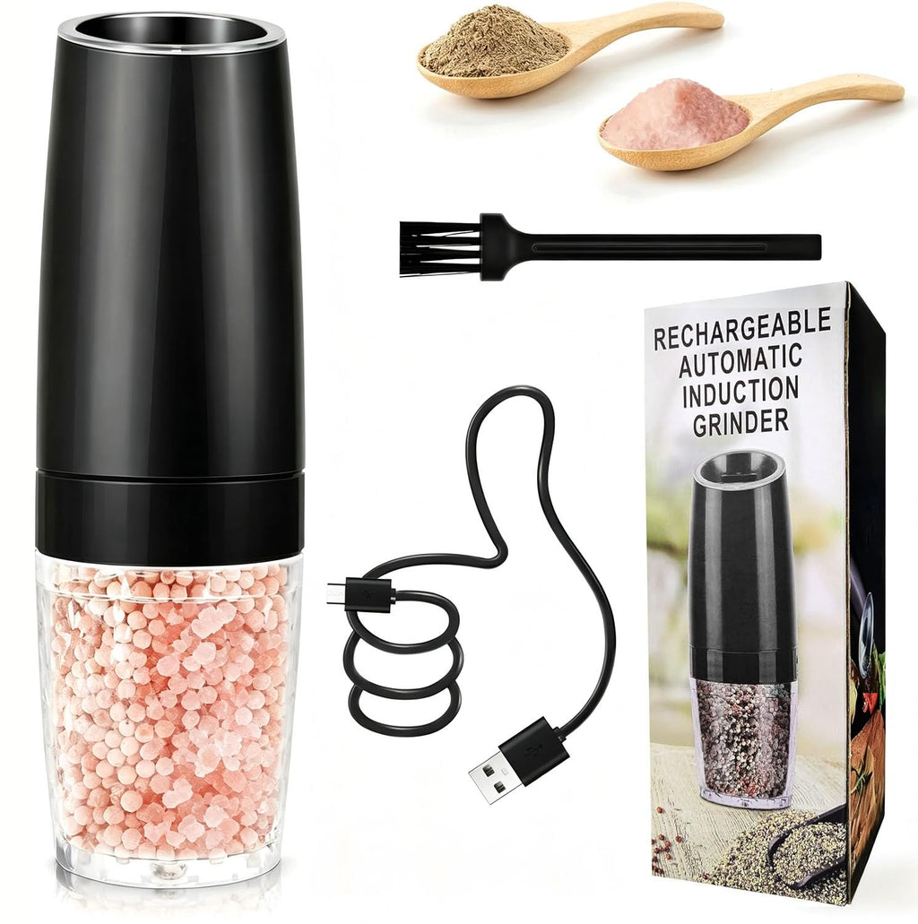 Rechargeable Salt and Pepper Grinder Set Gravity, Automatic and Refillable Salt and Pepper Shakers,Modern Spice Grinder Mill Electric,5.5oz,5 Adjustable Coarseness