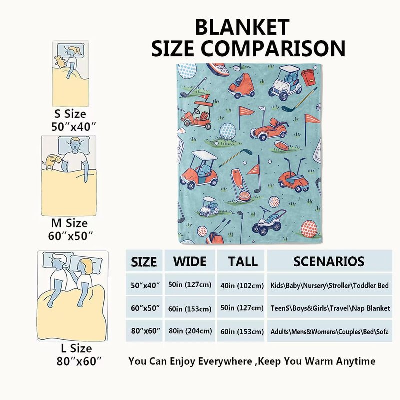 VODRM Golf Blanket Cart and Equipment Throw Blankets,Birthday Gifts for Kids Adult & Sport Lovers,Lightweight Soft Fleece Cozy for Sofa Couch Bed Room Art Modern Decor 50x60in